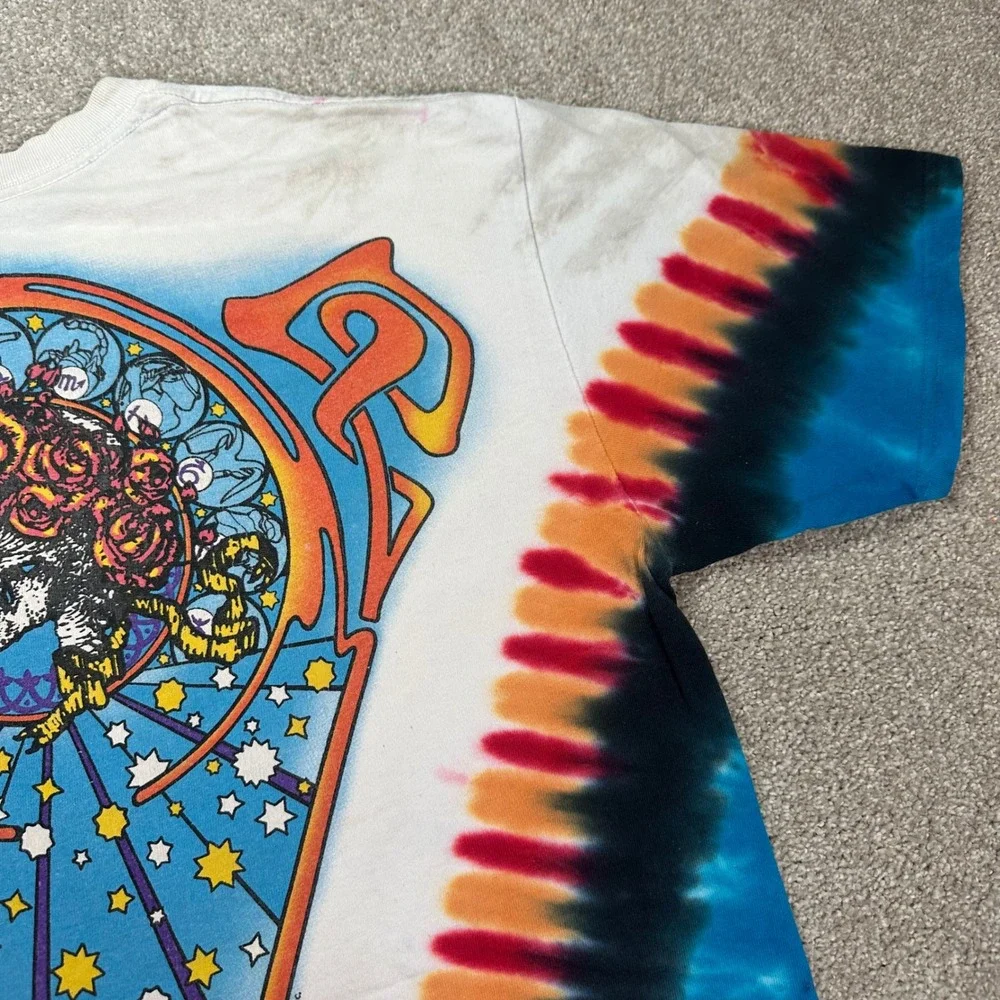 Grateful Dead Liquid Blue Tie Dye T Shirt Steal Your Face Skeleton Roses‎ Medium